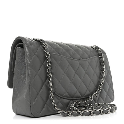 Caviar Quilted Medium Double Flap Grey