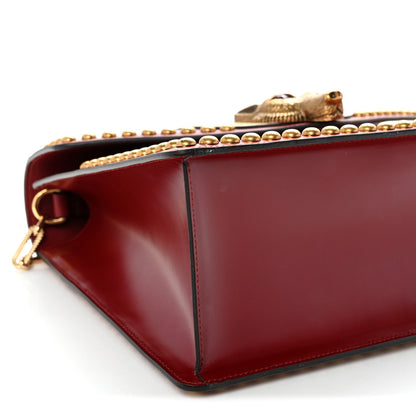 Glossy Calfskin Snakeskin Studded Fox Broche Bamboo Top Handle Bag Red