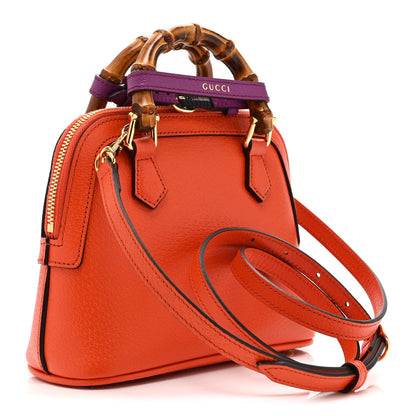 Textured Dollar Calfskin Mini Diana Dome Tote Bag Deep Orange Spicy Cyclamin