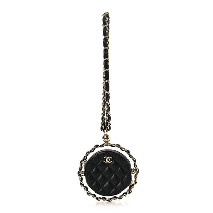 Lambskin Quilted Chain Round Mini Clutch Black