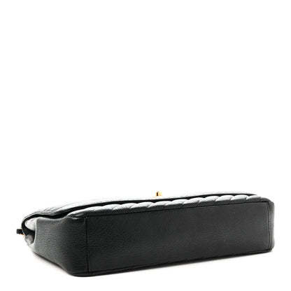 Shiny Goatskin Diagonal Quilted Large Flap Black