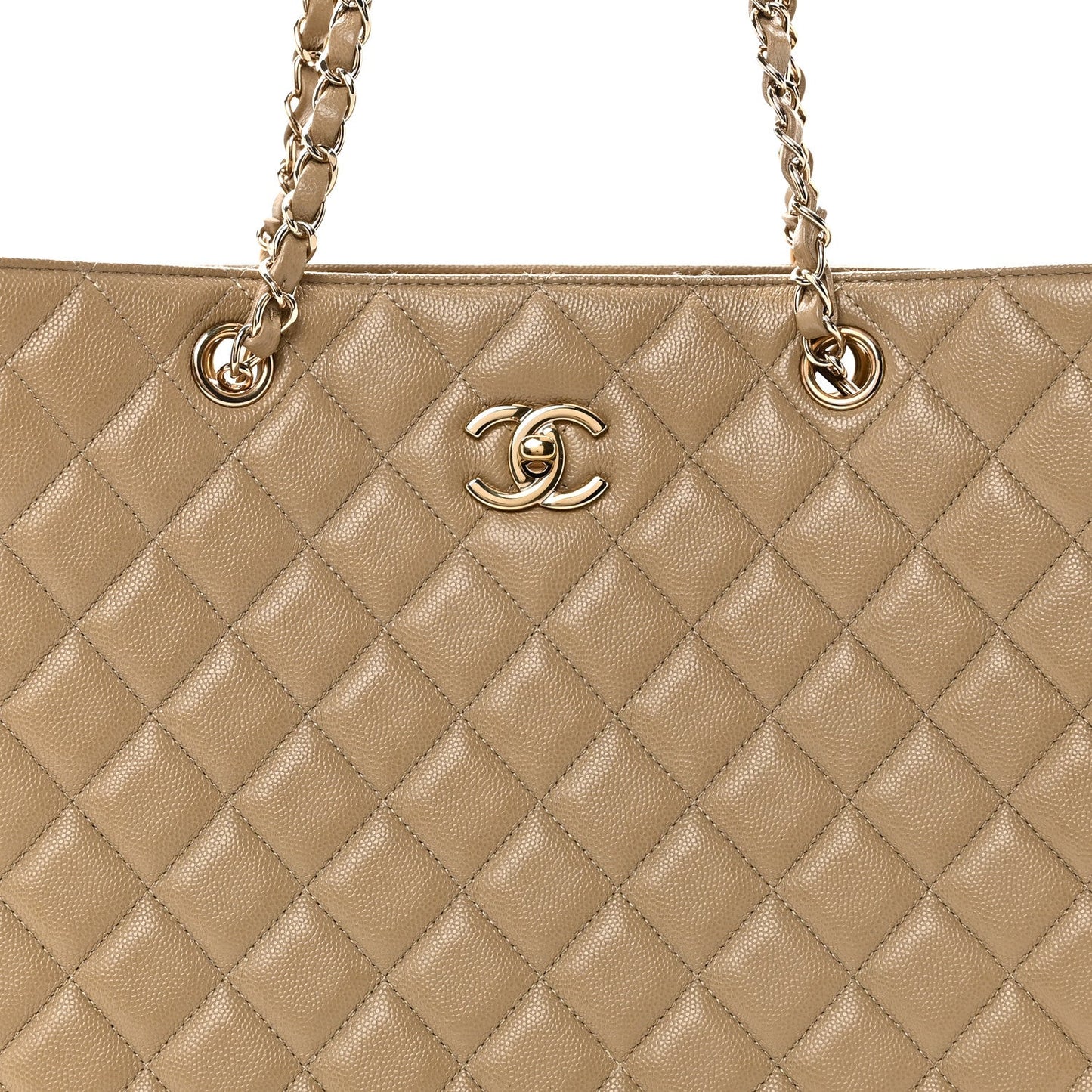 Caviar Quilted Large Shopping Tote Dark Beige