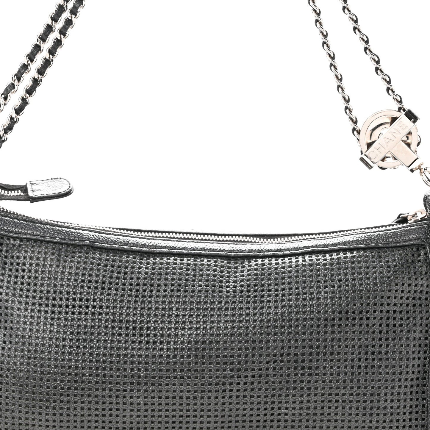 Calfskin Perforated Pulley Shoulder Bag Black
