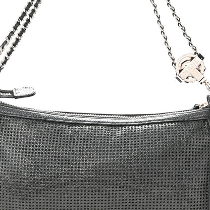 Calfskin Perforated Pulley Shoulder Bag Black
