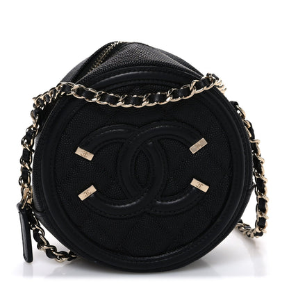 Caviar Quilted Round Filigree Crossbody Black