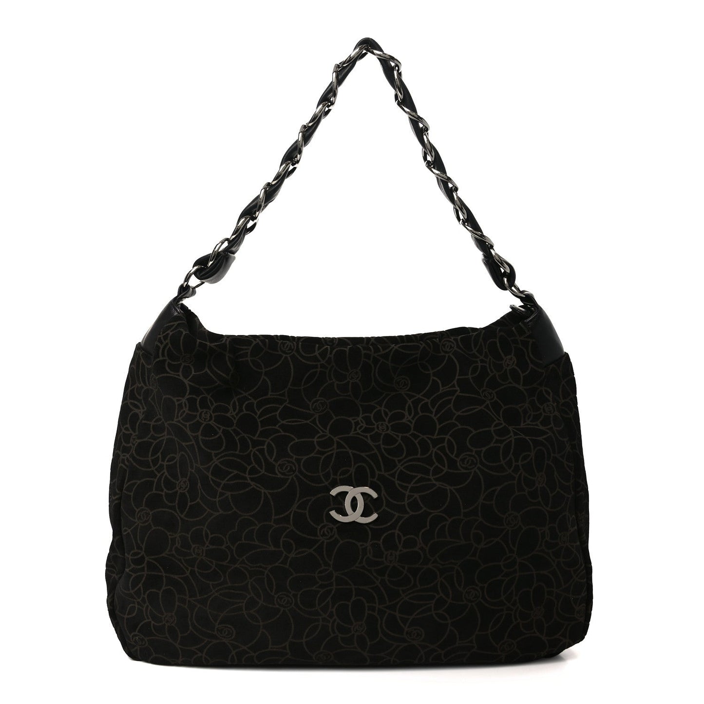 Suede Camellia Hobo Bag Black