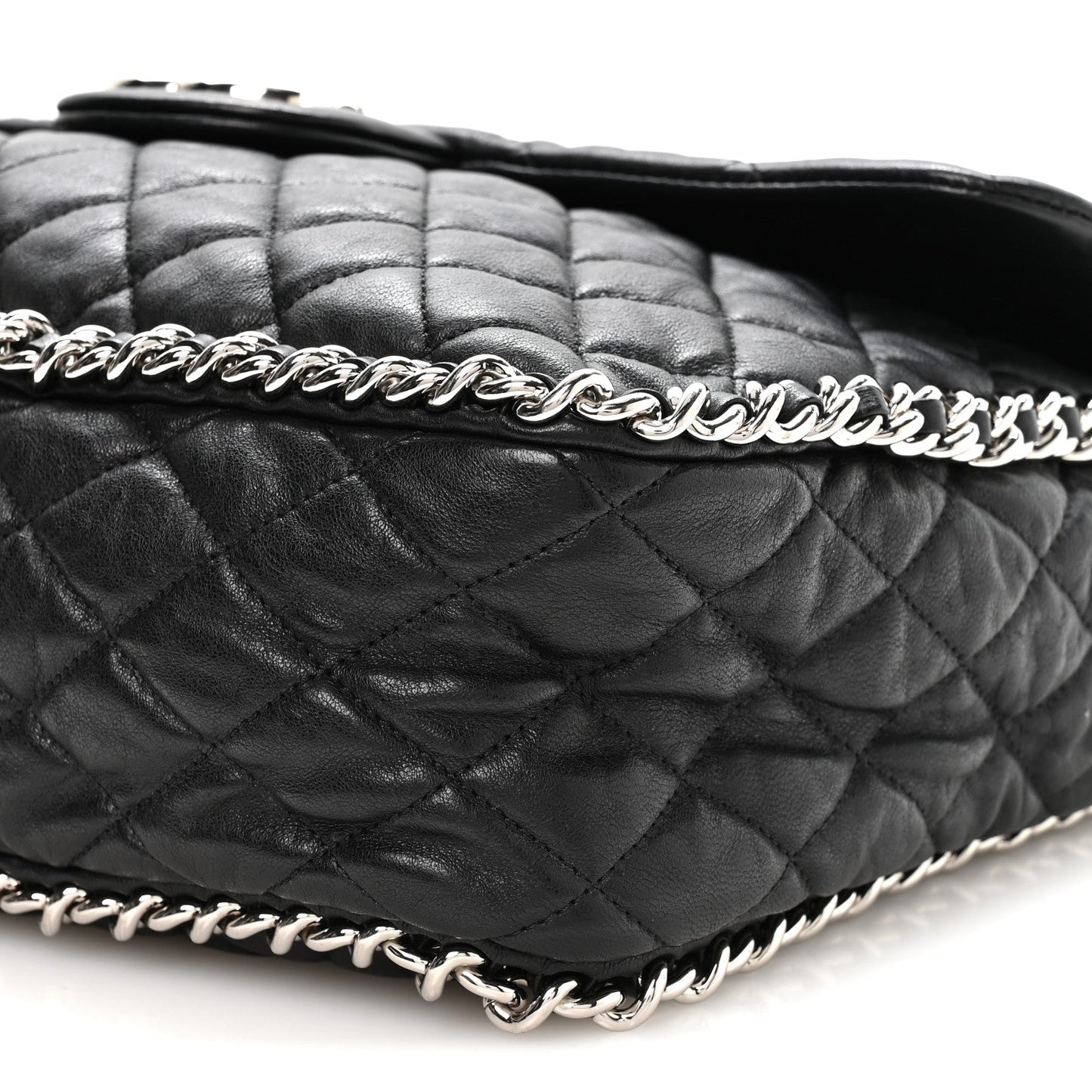 Washed Lambskin Quilted Maxi Chain Around Flap Black