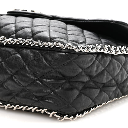 Washed Lambskin Quilted Maxi Chain Around Flap Black