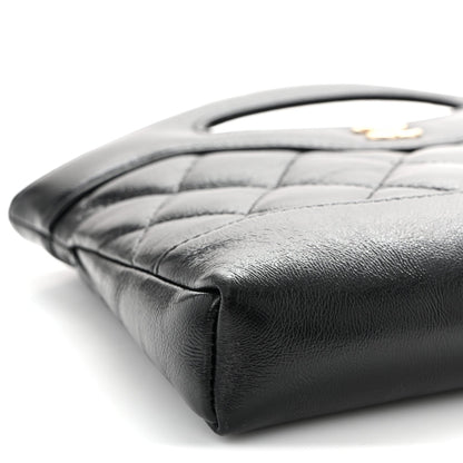 Shiny Crumpled Calfskin Quilted Nano 31 Shopping Bag Black