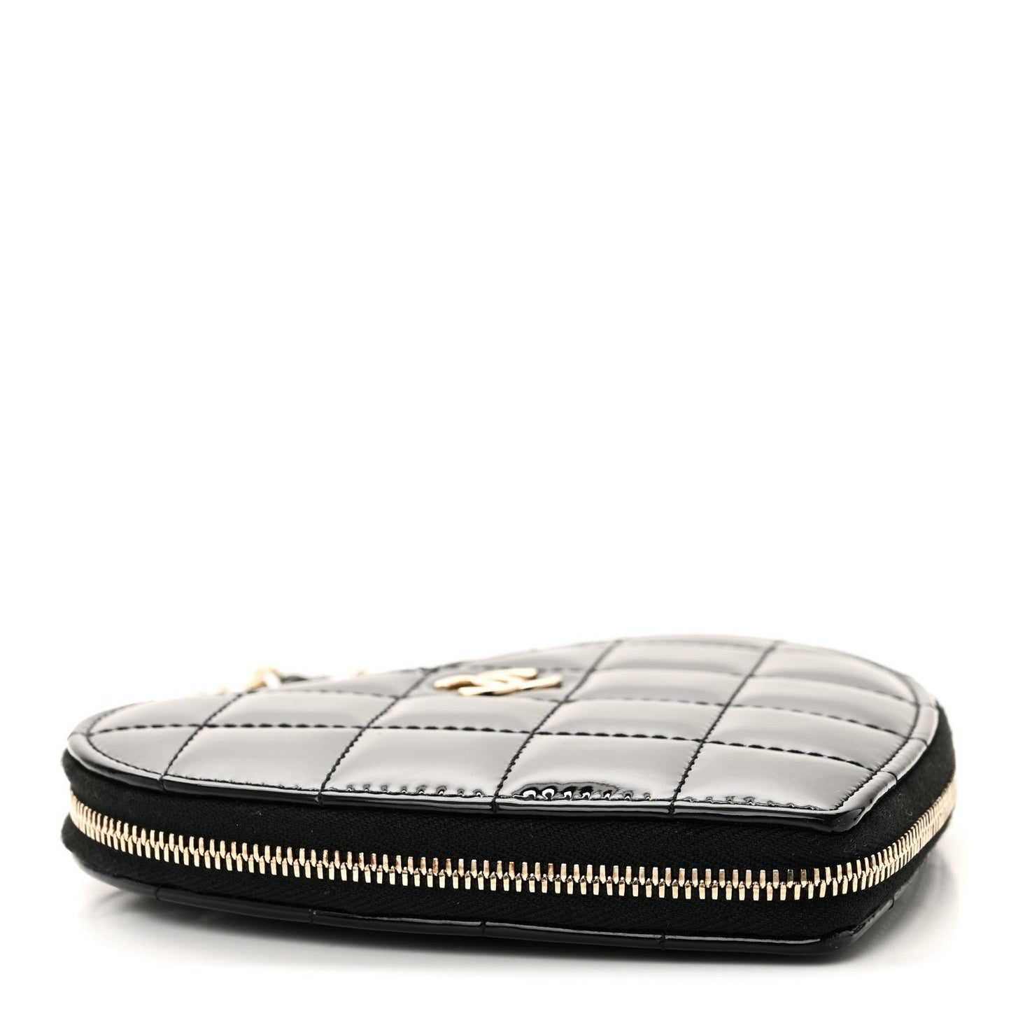 Patent Calfskin Resin Quilted CC Heart Clutch With Chain Black