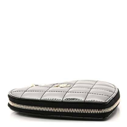Patent Calfskin Resin Quilted CC Heart Clutch With Chain Black