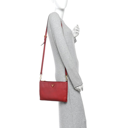 Vitello Daino Zippered Crossbody Bag Rosso