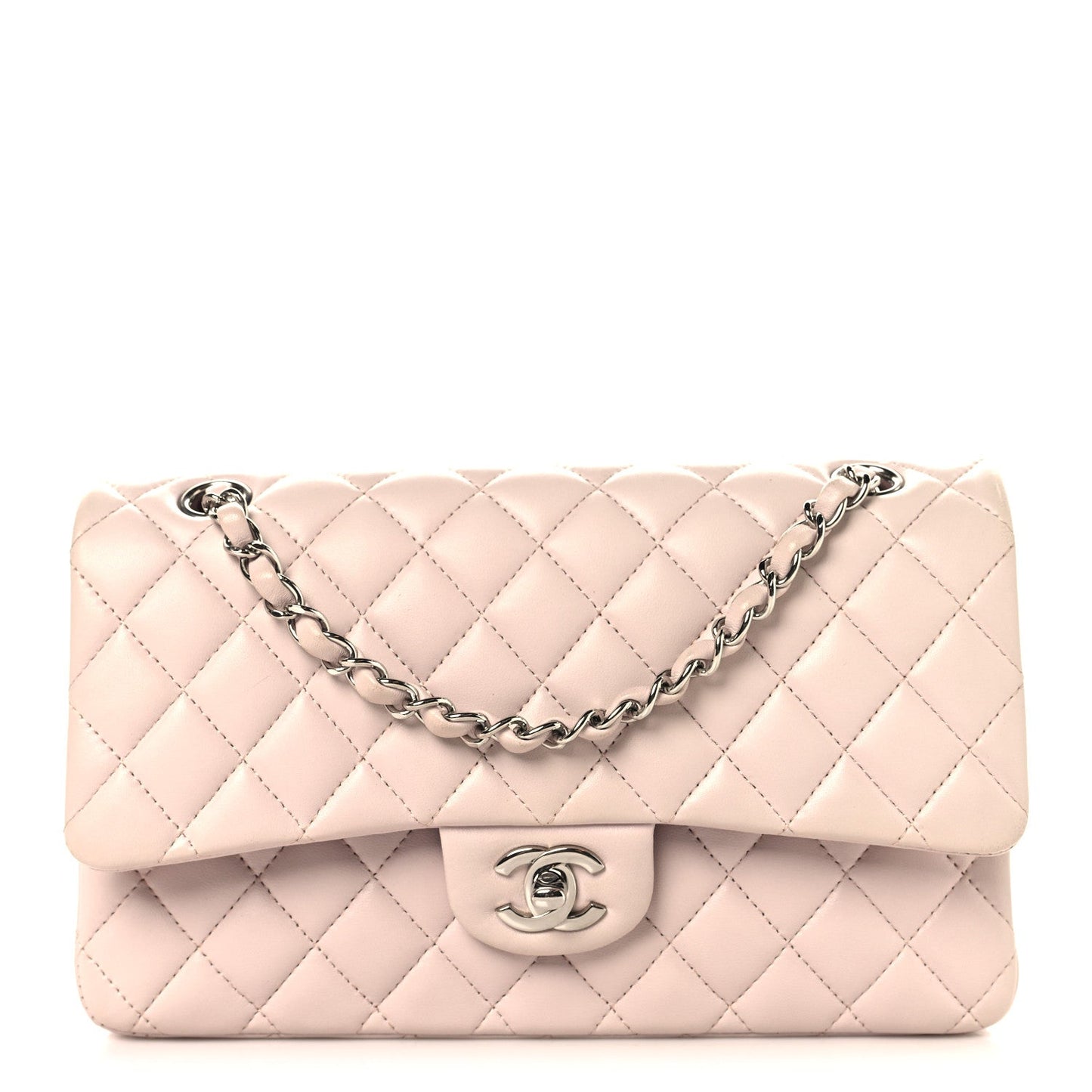 Lambskin Quilted Medium Double Flap Light Pink
