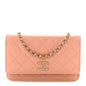 Caviar Quilted Perforated Metal CC Wallet On Chain WOC Beige