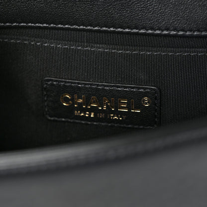 Calfskin Quilted Small Boy Flap Black
