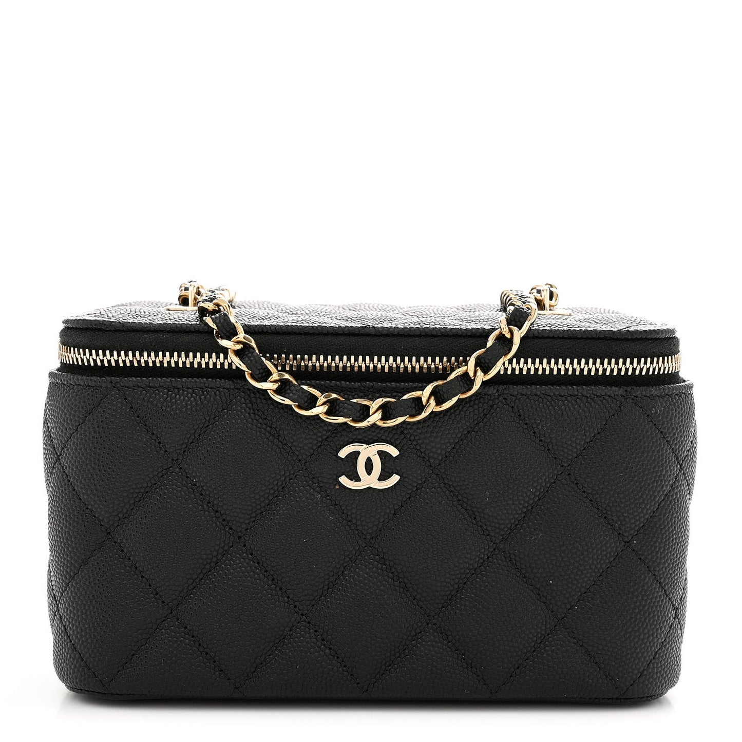 Caviar Quilted Small Tiny CC Vanity Case With Chain Black