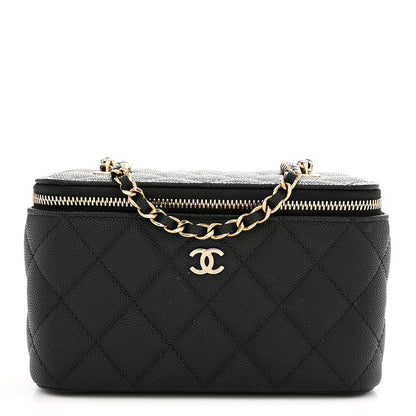 Caviar Quilted Small Tiny CC Vanity Case With Chain Black