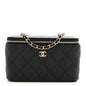 Caviar Quilted Small Tiny CC Vanity Case With Chain Black