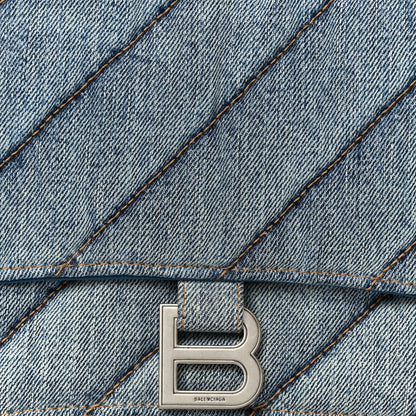 Washed Denim Quilted Medium Crush Chain Bag Denim Blue