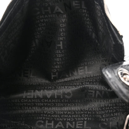 Calfskin Perforated Pulley Shoulder Bag Black