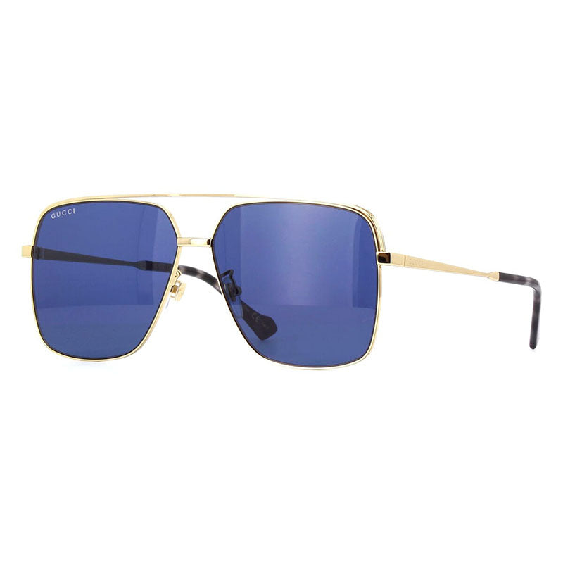 Gucci Aviator Full Rim, with a Gold frame and Blue Gold lens.