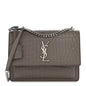 Calfskin Crocodile Embossed Medium Monogram Sunset Fog