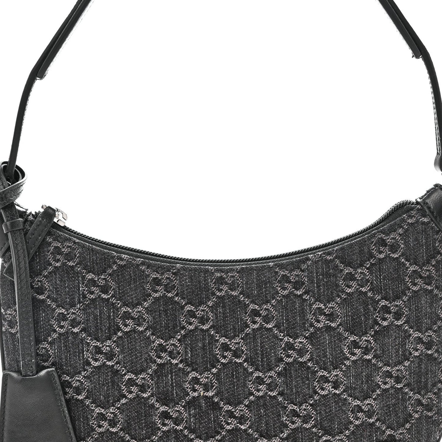 Jacquard Black Denim GG Monogram Horsebit Slim Small Shoulder Bag Black Grey