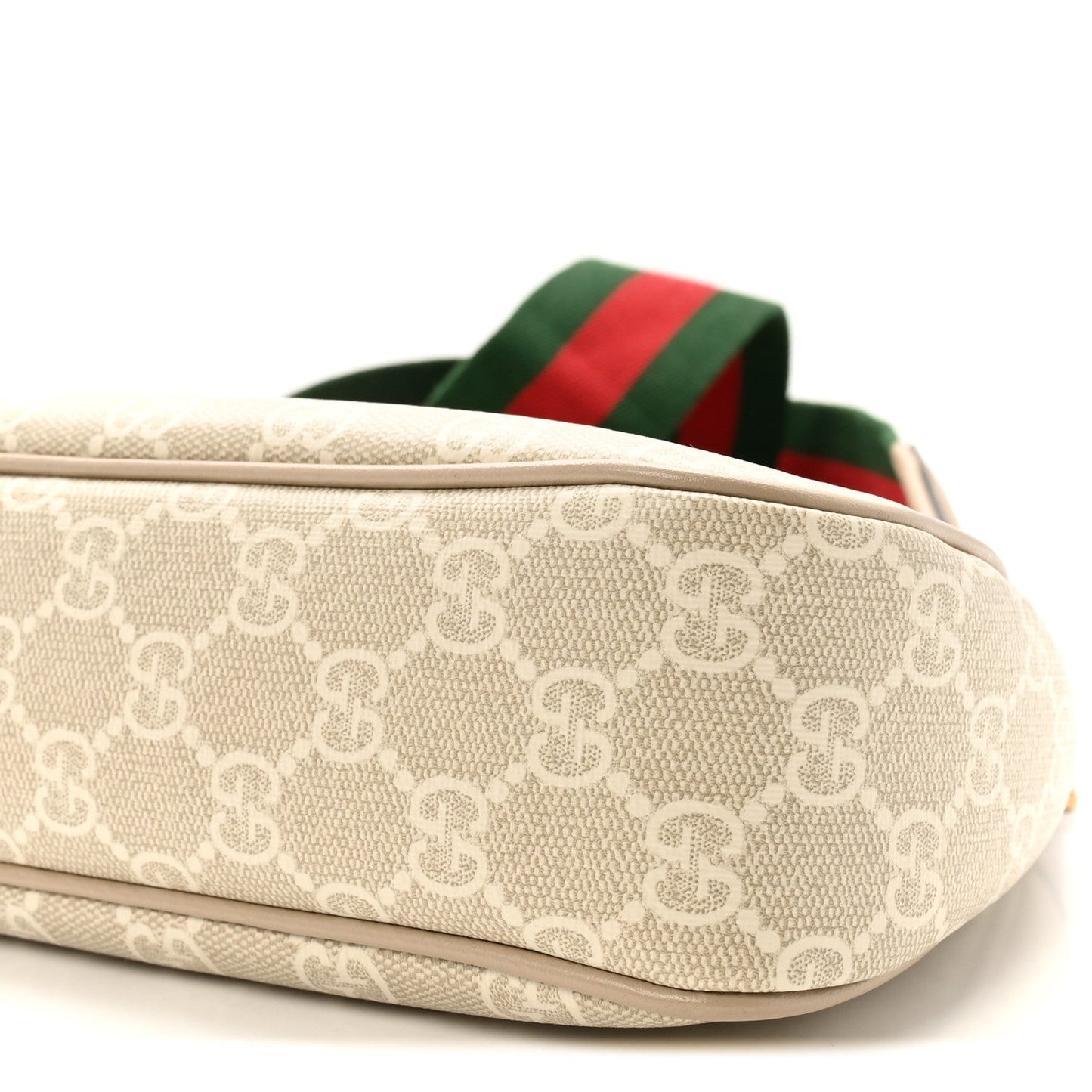 GG Supreme Monogram Textured Dollar Calfskin Web Small Ophidia GG Handbag Beige Mystic White Oatmeal