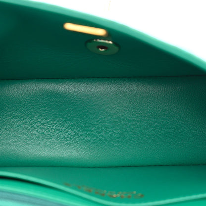 Iridescent Lambskin Quilted Mini Rectangular Flap Green