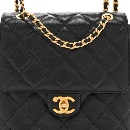 Caviar Quilted Camellia Chain Around Backpack Black