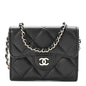 Caviar Quilted Flap Card Holder On Chain Black