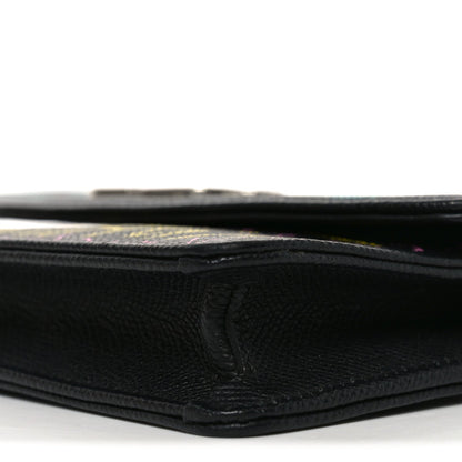 Grained Calfskin Graffiti BB Wallet On Chain Black