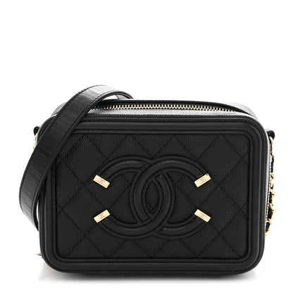 Caviar Quilted CC Filigree Vanity Clutch With Chain Black