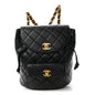 Lambskin Quilted Drawstring Backpack Black