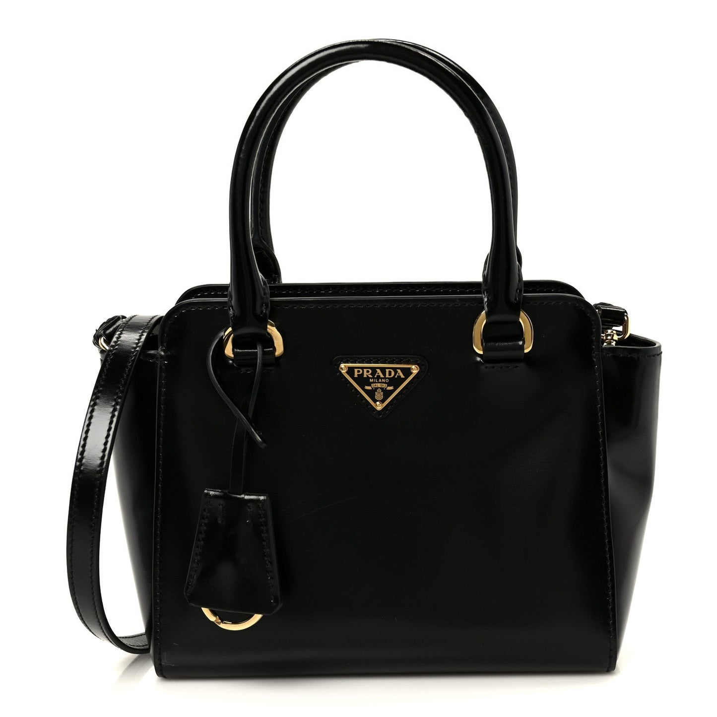 Brushed Calfskin Mini Zippered Crossbody Tote Black