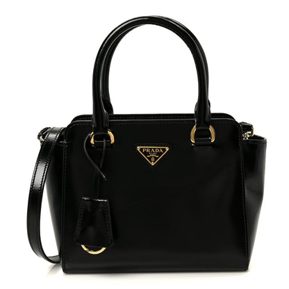 Brushed Calfskin Mini Zippered Crossbody Tote Black