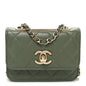 Lambskin Quilted Trendy CC Card Holder On Chain Green