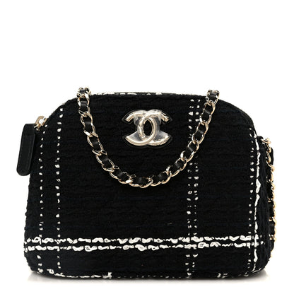 Tweed Quilted Mini Clutch With Chain Black White