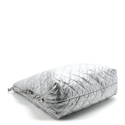 Metallic Crackled Calfskin Quilted Large Big Bang Hobo Silver