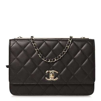 Lambskin Quilted Trendy CC Wallet On Chain WOC Dark Brown