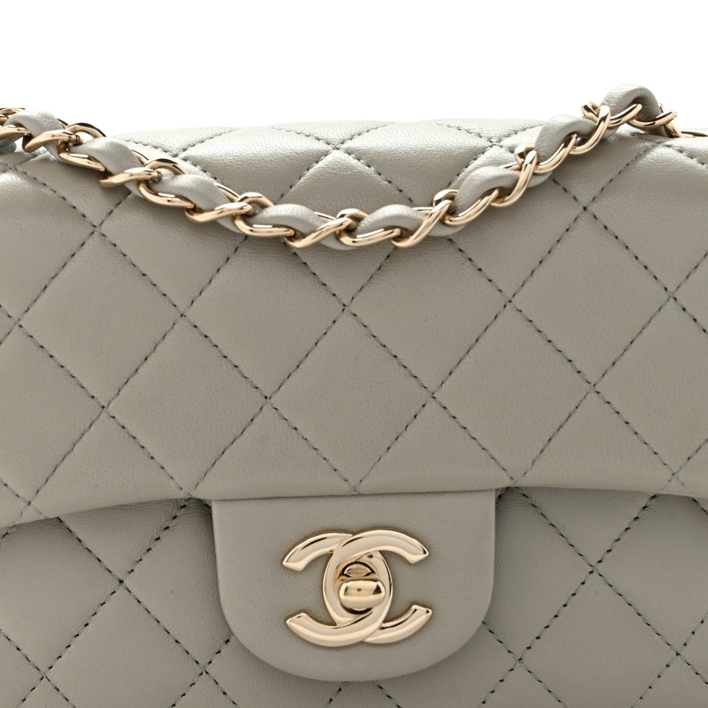 Lambskin Quilted Mini Rectangular Flap Grey