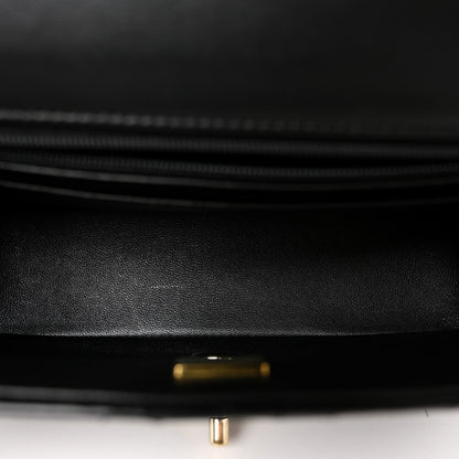 Lambskin Quilted Mini Top Handle Rectangular Flap Black