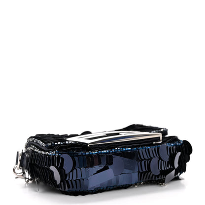 Sequin Paillettes Shiny Nappa Sex and the City Nano Maxi Buckle Baguette Charm Blue