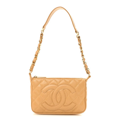Caviar Quilted Timeless CC Shoulder Bag Beige