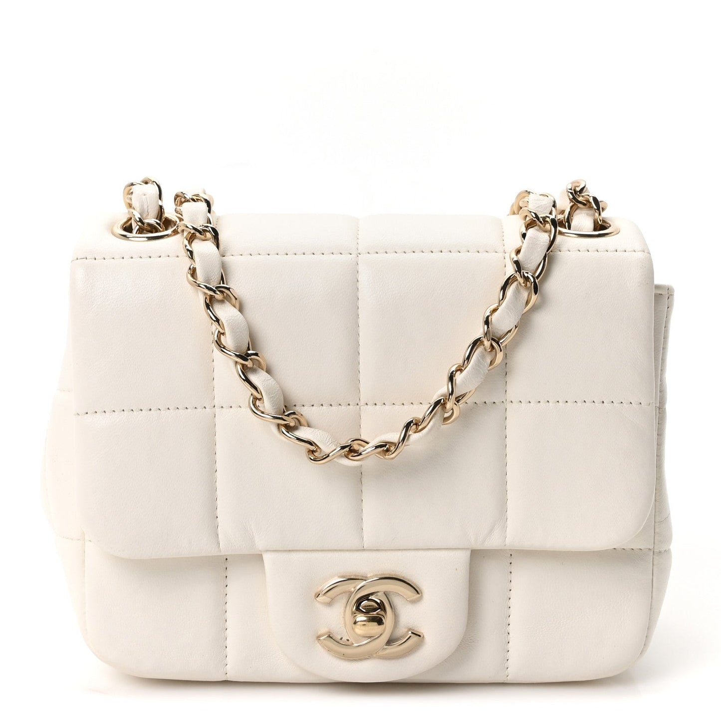 Lambskin Resin Crystal Square Quilted Monacoco Mini Square Flap White