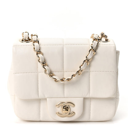 Lambskin Resin Crystal Square Quilted Monacoco Mini Square Flap White