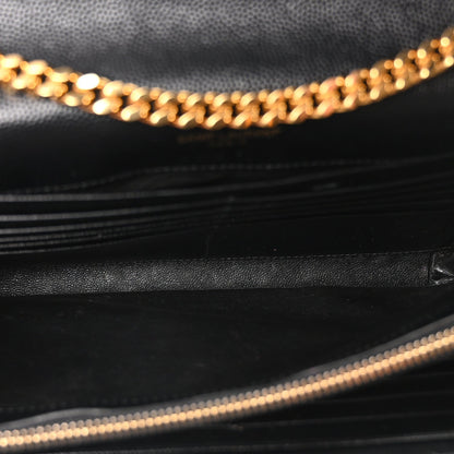 Grain De Poudre Matelasse Chevron Monogram Envelope Chain Wallet Black