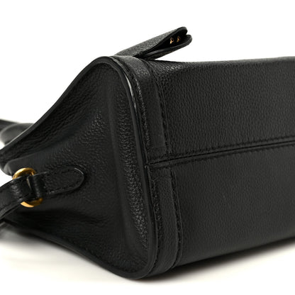 Pebbled Calfskin Mini Skull Padlock Zip Around Tote Black