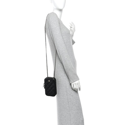 Caviar Quilted Phone Holder Wallet On Chain WOC Black