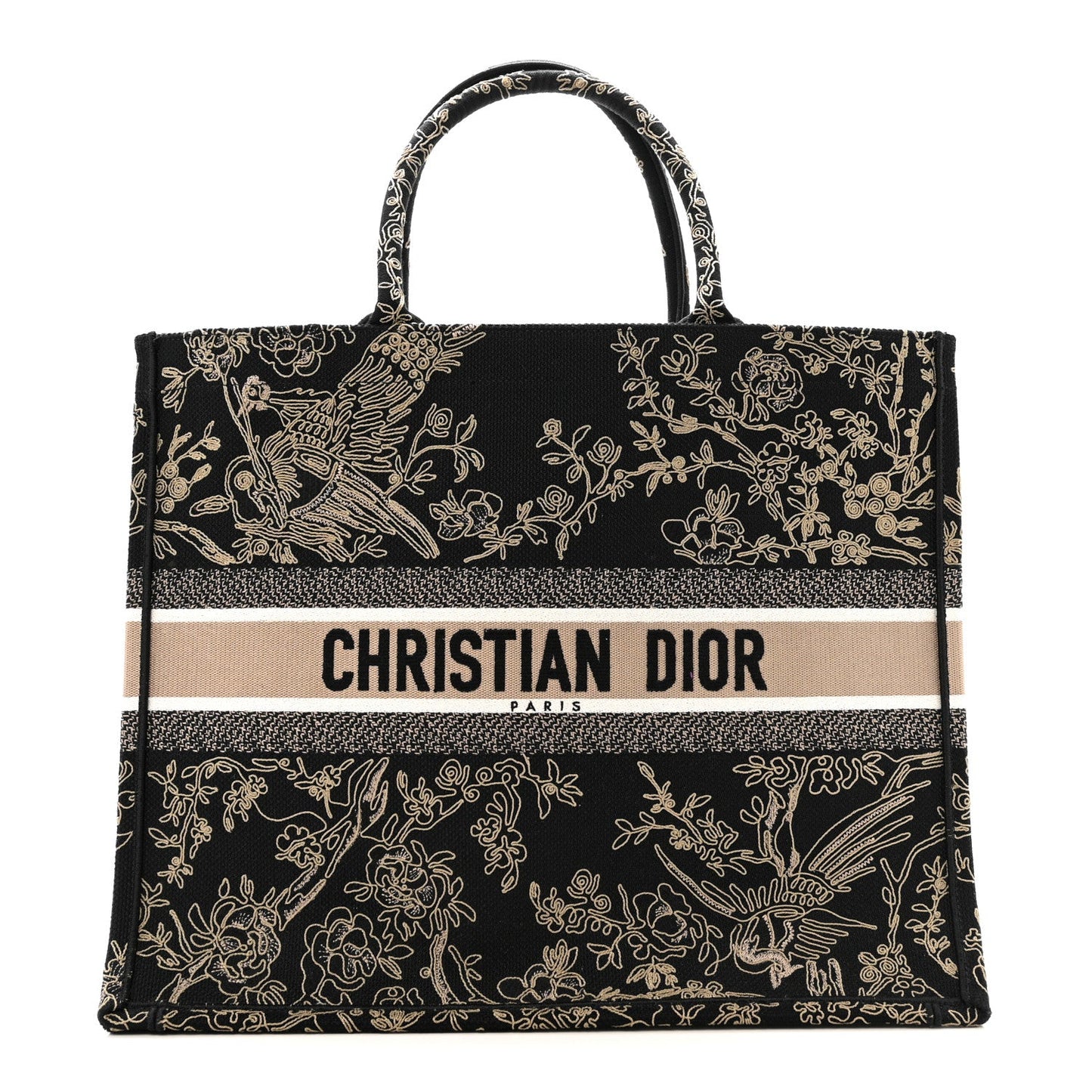 Canvas Embroidered Large Ornamental Cornely Book Tote Black Beige